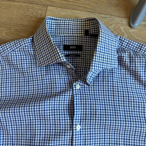 Hugo Boss Sharp Fit 16.5 16 1/2 Blue Plaid Dress Shirt 42 Men's 32/33 - Picture 6 of 11